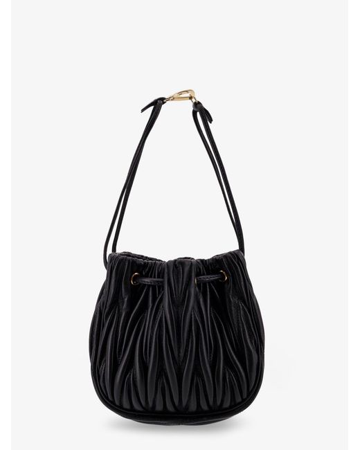 Miu Miu Black Matelassé Leather Bucket Bag