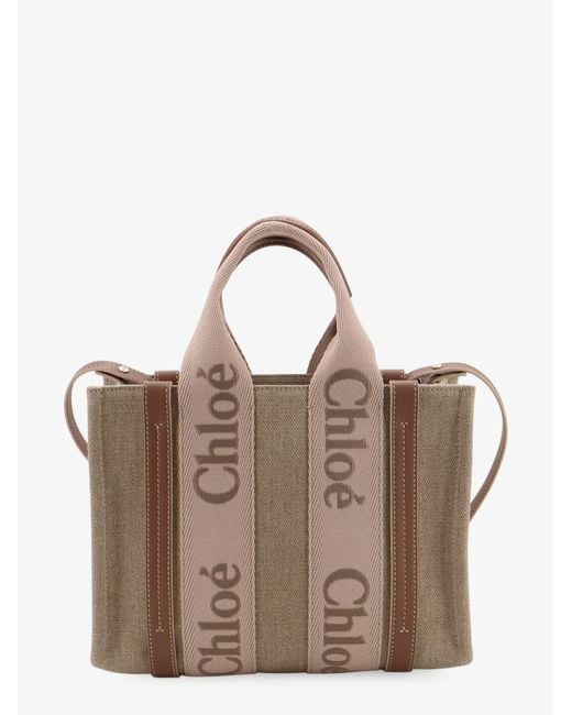 Chloé Brown Woody Linen Canvas And Leather Crossbody Bag