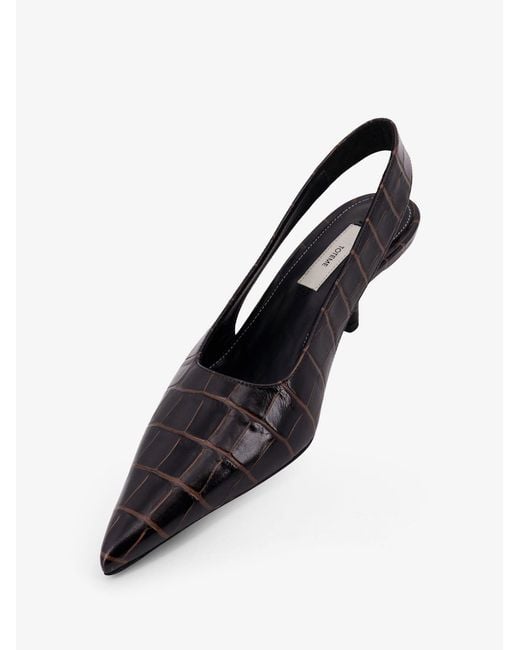 Totême Black Leather Slingback Pumps With Embossed Croco Print