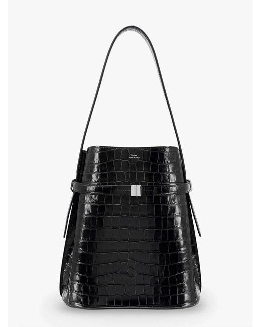 Totême  Black Leather Bucket Bag With Croco Effect