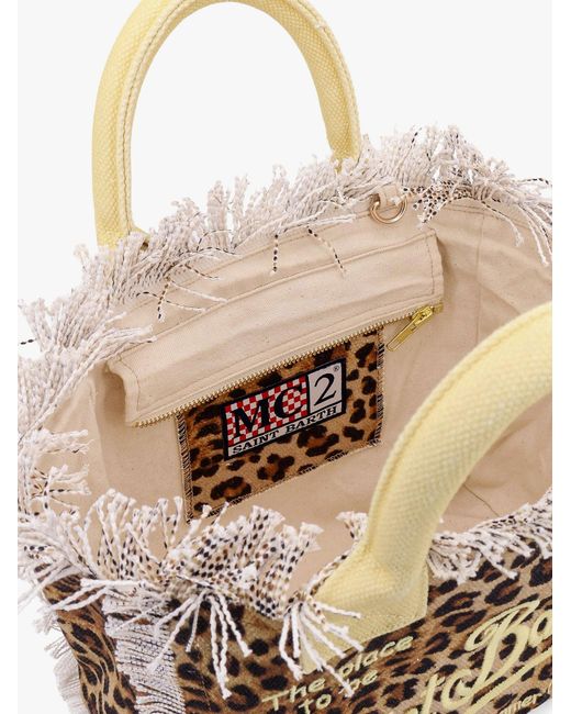 Mc2 Saint Barth Metallic Colette Cotton Handbag With Sand Leopard Print