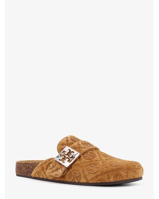 Tory Burch Brown T Monogram Mellow Jacquard Suede Mule