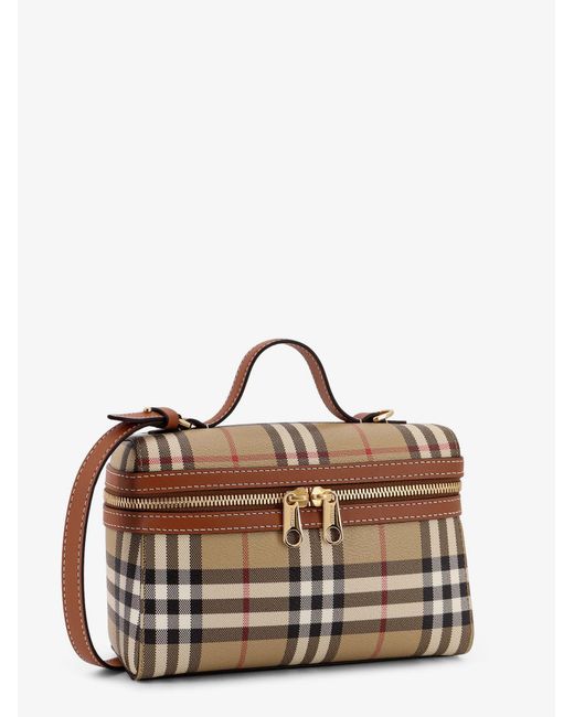 Burberry Brown Coated Canvas Vanity Check Crossbody Bag With Check Motif