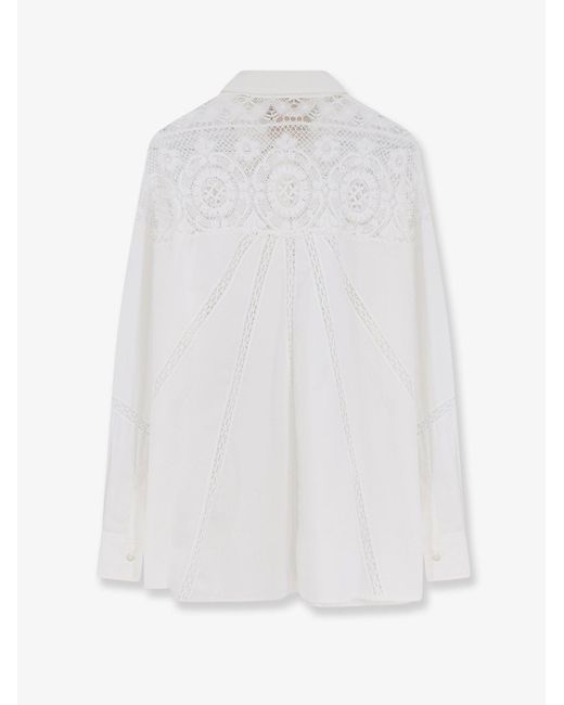 Semicouture White Cotton Shirt With Lace Inserts