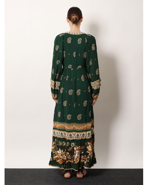 Farm Rio Green Ayla Maxi Dress With Beaded Trim