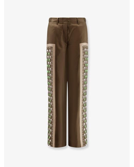 Tory Burch Natural Printed Wide-Leg Trousers