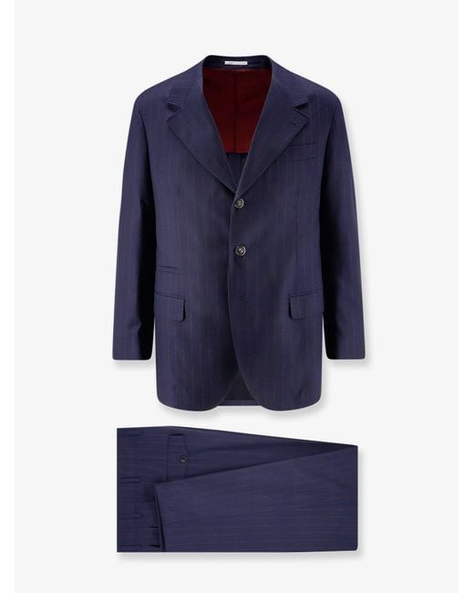 Brunello Cucinelli Blue Virgin Wool Suit With Pinstripe Pattern for men