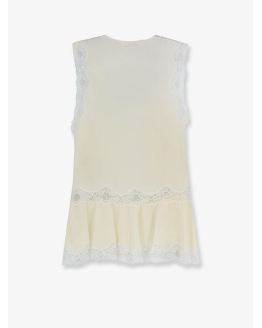 Chloé White Silk Top With Lace Inserts