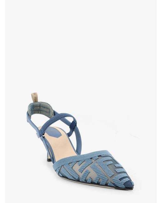Fendi Blue Colibri Mesh Pump With Ff Embroidery