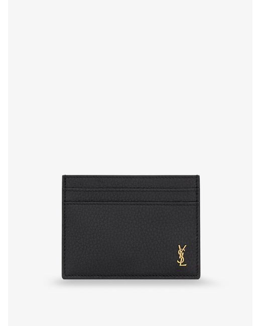 Saint Laurent Black Tiny Cassandre Hammered Leather Card Holder for men