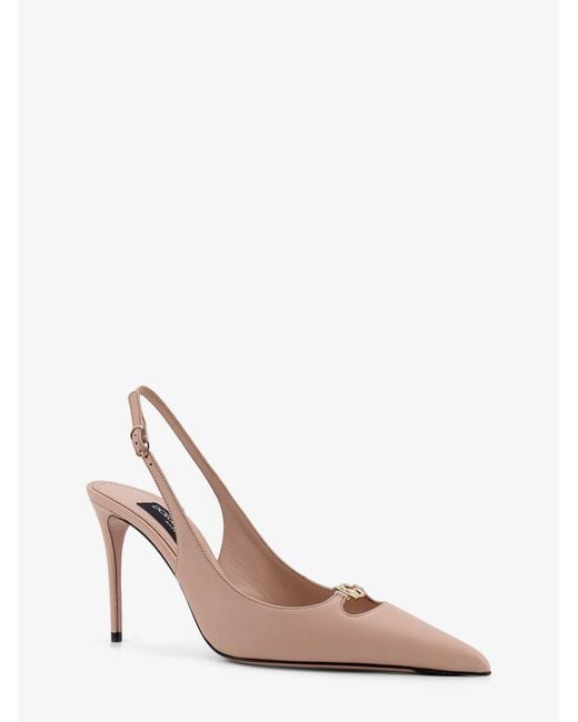 Dolce & Gabbana Pink Leather Pumps With Metal Dg Logo