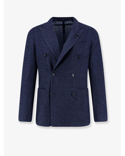 Lardini Blue Liknit Double-Breasted Blazer for men