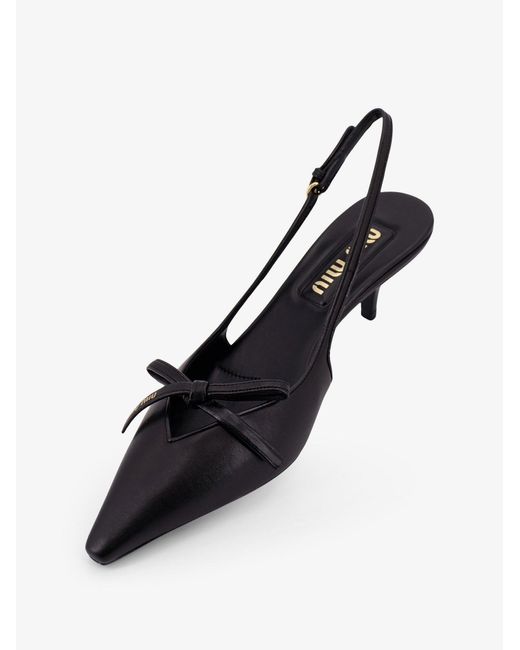 Miu Miu Black Leather Décolleté With Logo Bow Detail