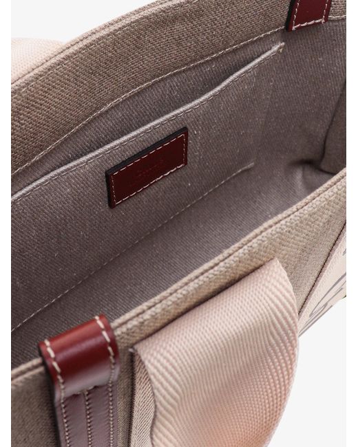 Chloé Pink Woody Linen And Leather Tote Bag