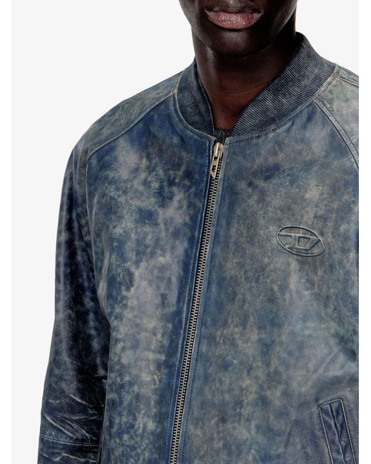 DIESEL Blue L-Cobb Leather Jacket for men