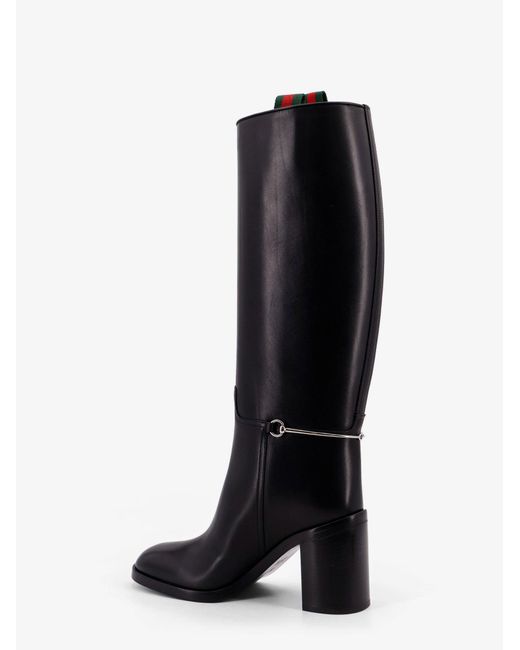 Gucci Black Leather Boots With Slim Horsebit Detail