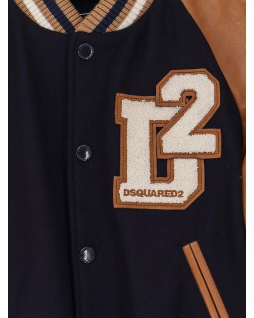 DSquared² Blue D2 Varsity Wool And Leather Bomber for men