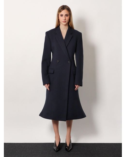 Balenciaga Blue Godet Midi Double-Breasted Wool Coat