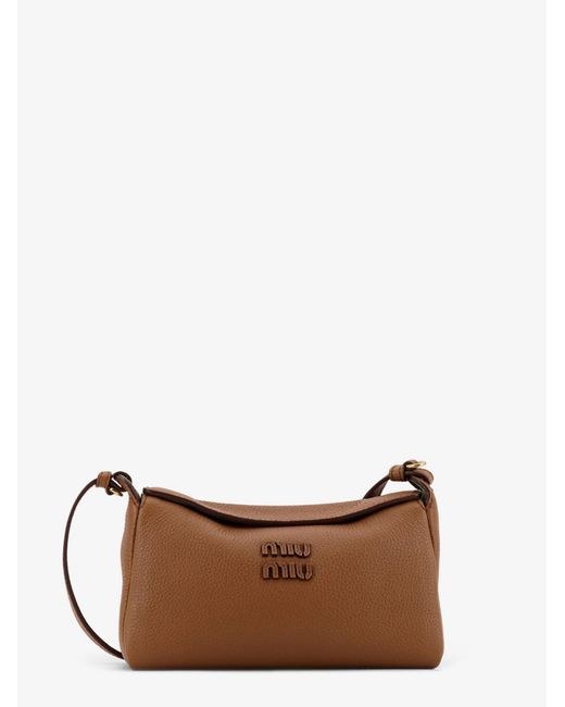 Miu Miu Brown Leather Shoulder Bag With Logo On The Front