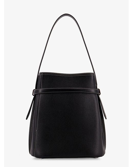 Totême Black Hammered Leather Bucket Bag With Strap On The Front