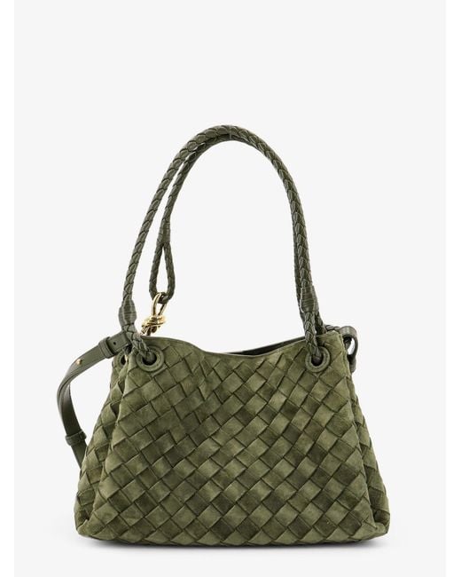 Bottega Veneta Green Parachute Suede Shoulder Bag With Intrecciato Motif