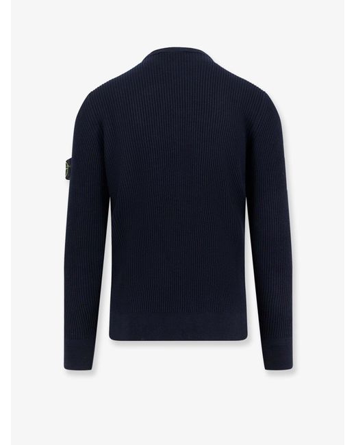 Stone Island Blue Ribbed Certified Virgin Wool Sweater for men