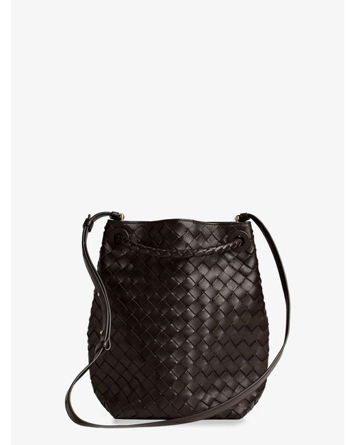 Bottega Veneta Black Andiamo Bucket Leather Crossbody Bag With Intrecciato Pattern