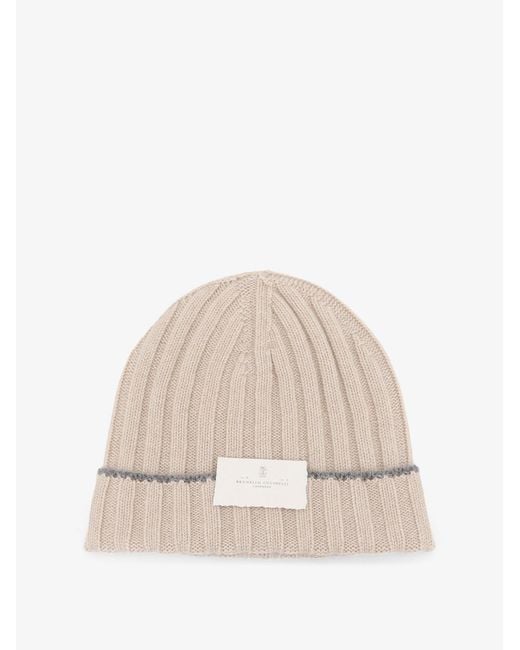 Brunello Cucinelli Natural Beanie Cashmere Hat for men