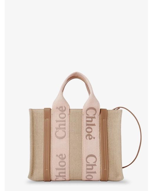 Chloé Natural Woody Linen Canvas And Leather Crossbody Bag