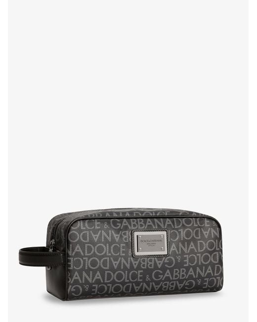 Dolce & Gabbana Gray Coated Canvas Necessaire With All-Over Logo for men
