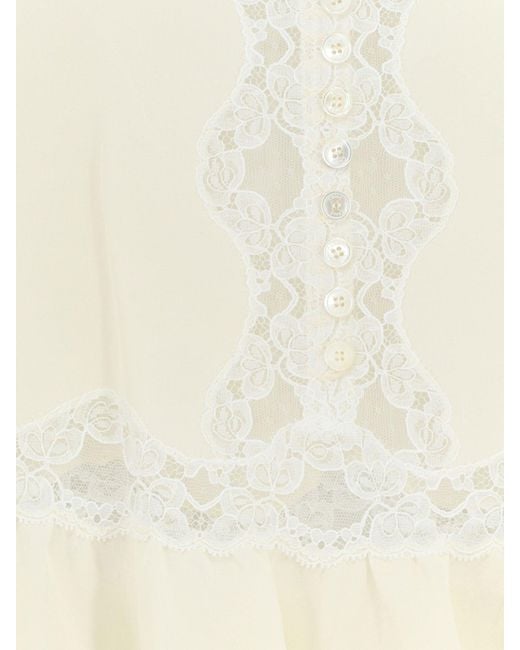 Chloé White Silk Top With Lace Inserts
