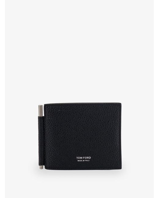 Tom Ford Black Leather Card Holder With Front Logo for men