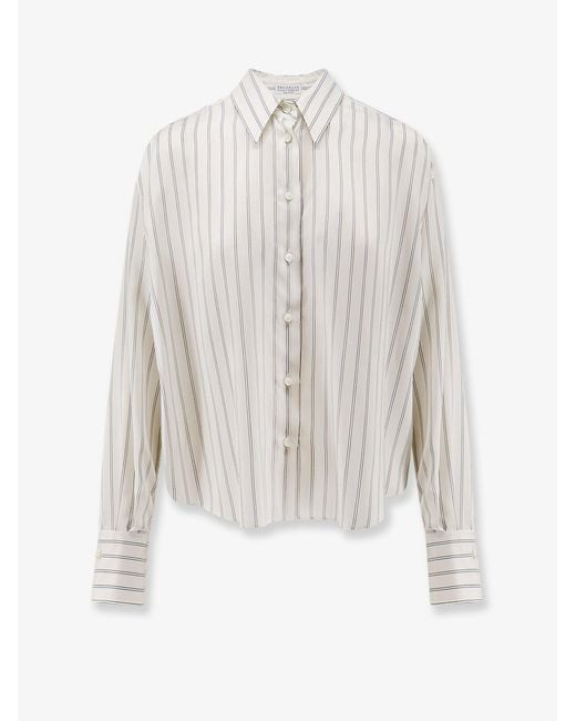 Brunello Cucinelli White Striped Silk Shirt