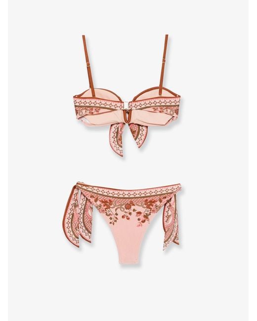Zimmermann White Aster Shiny Nylon Bikini With Paisley Print