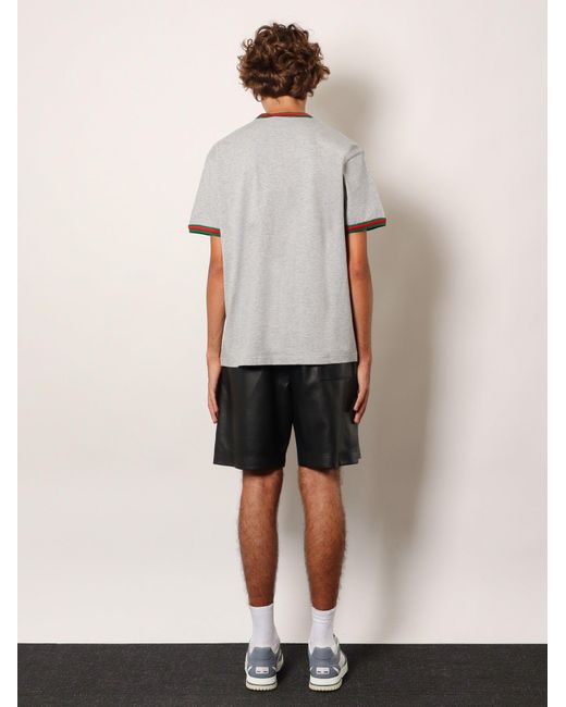 Gucci White Cotton T-Shirt With Web Detail for men