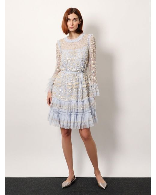 Needle & Thread White Mini Dress With Sequins Embroidery