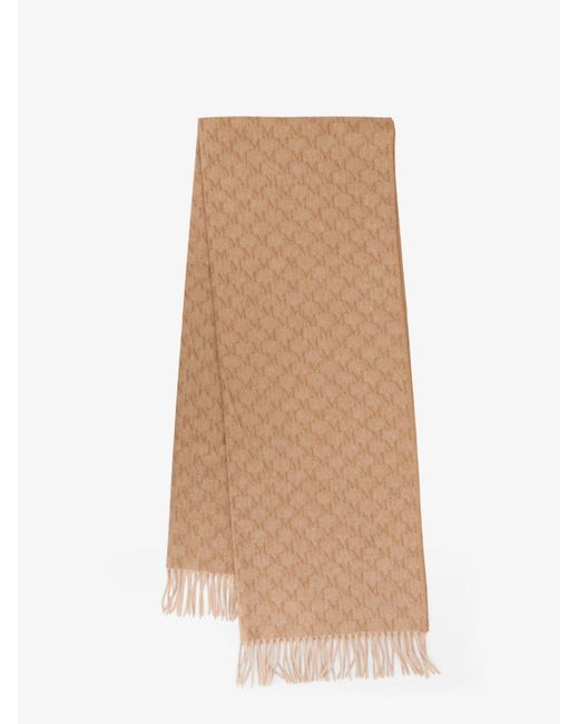 Max Mara Natural Logo Camel Scarf With All-Over Logo