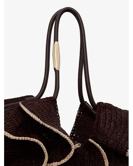 Zimmermann Brown Goldentime Raffia Shoulder Bag With Ruffles