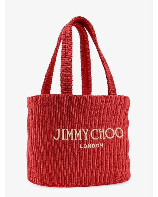 Jimmy Choo Red Raffia Tote Bag