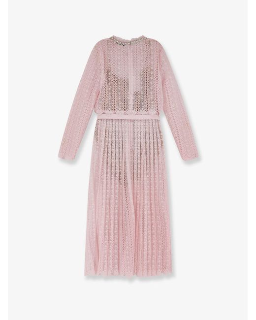 Self-Portrait Pink Lace Long Dress With Belt