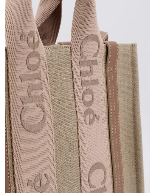 Chloé Brown Woody Linen Canvas And Leather Crossbody Bag
