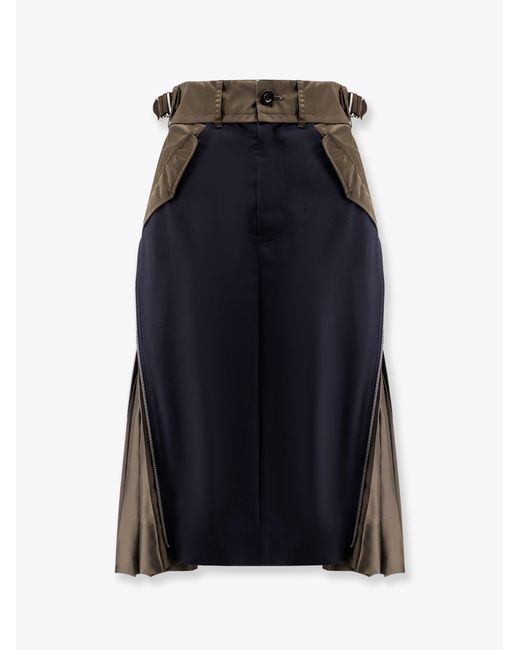 Sacai Blue Nylon And Wool Midi Skirt