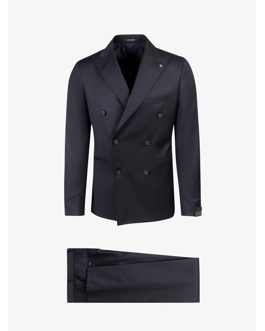 Tagliatore Blue Virgin Wool Tuxedo With Removable Brooch for men