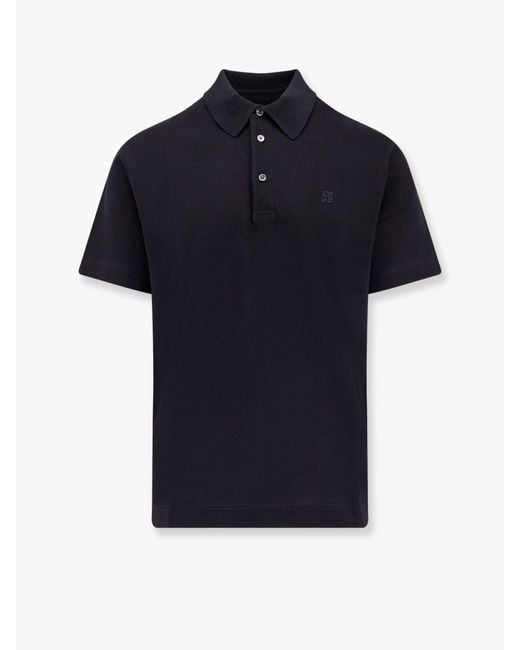 Givenchy Blue Pique Cotton Polo Shirt With 4G Embroidery for men