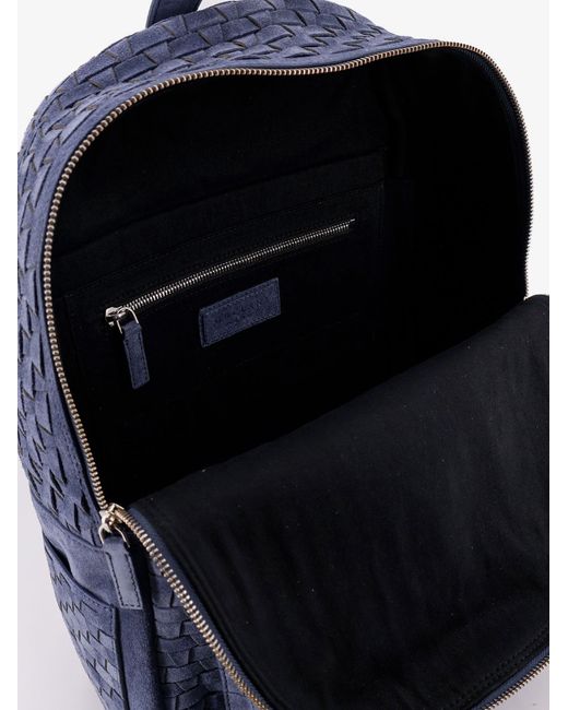 Orciani Blue Suede Backpack With Woven Pattern for men