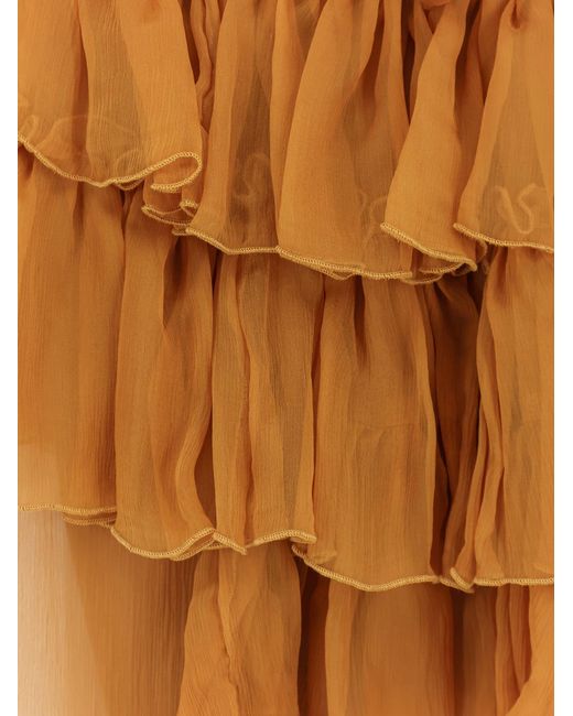 ACTUALEE Metallic Asymmetric Voile Dress