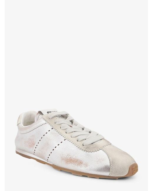 Miu Miu White Plume Vintage Leather Sneakers