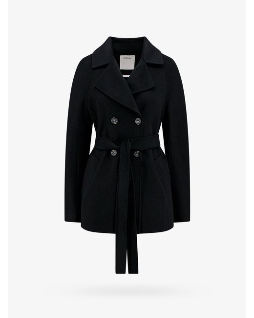Sportmax Black Double-breasted Unlined Trench Coats