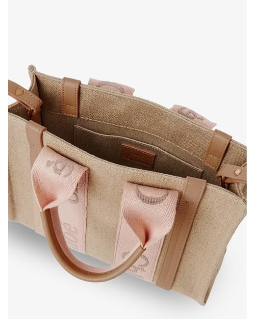 Chloé Natural Woody Linen Canvas And Leather Crossbody Bag