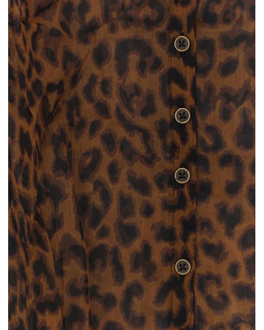 Mes Demoiselles Brown Viscose Shirt With Leopard Print